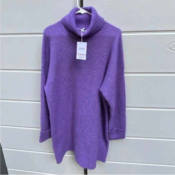 & Other Stories Oversized Turtleneck Knit Sweater Ribbed Alpaca Blend Purple - Picture 1 of 9